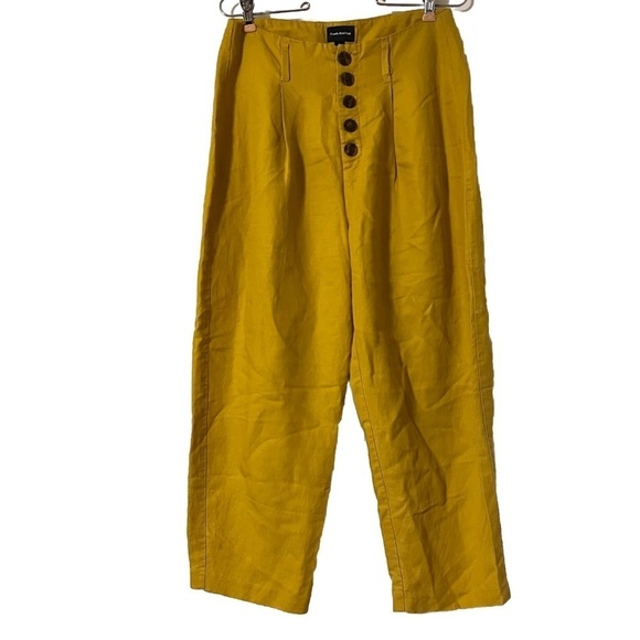 Frank & Oak Tencel and Linen Blend Button Front Trouser Pants in Mustard Sz 4 - Picture 2 of 16